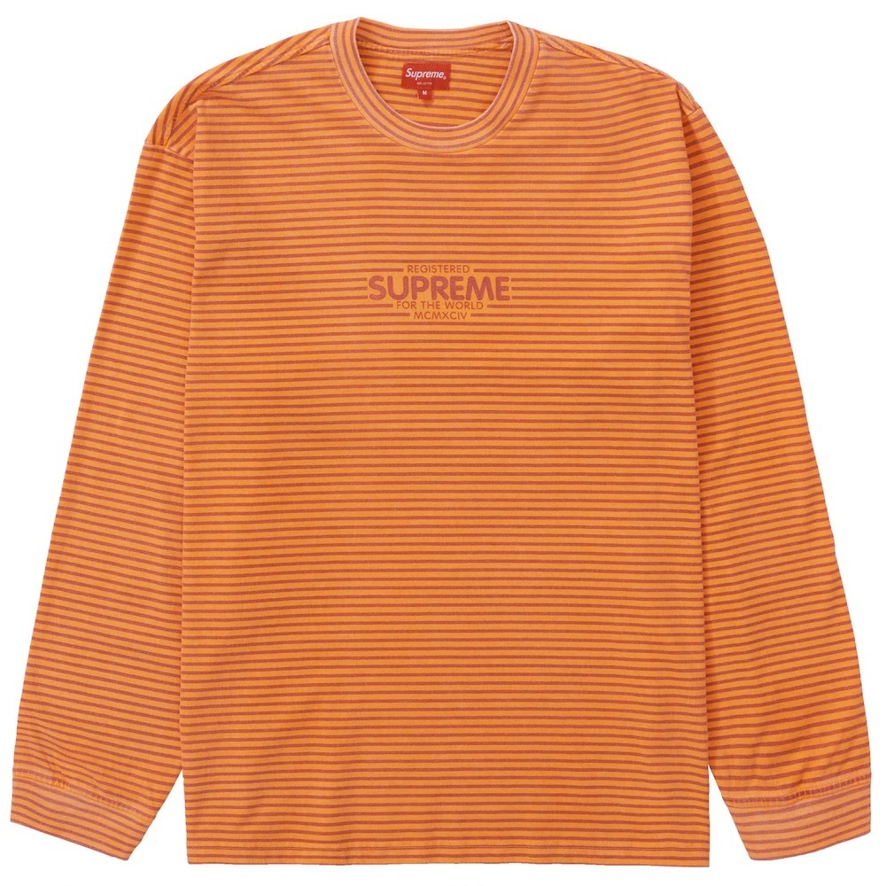Supreme Micro Stripe Long Sleeve Orange Shirt